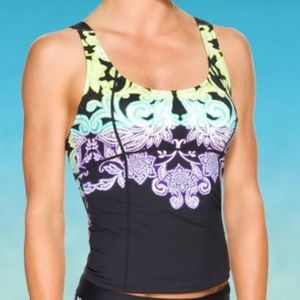New Athleta Hilo Swim Black Multi Tankini Top XS